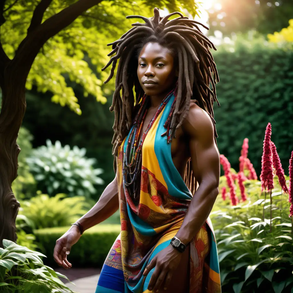 AfricanAmerican Beauty Sculpted Figure and Dreadlocks in Serene Garden