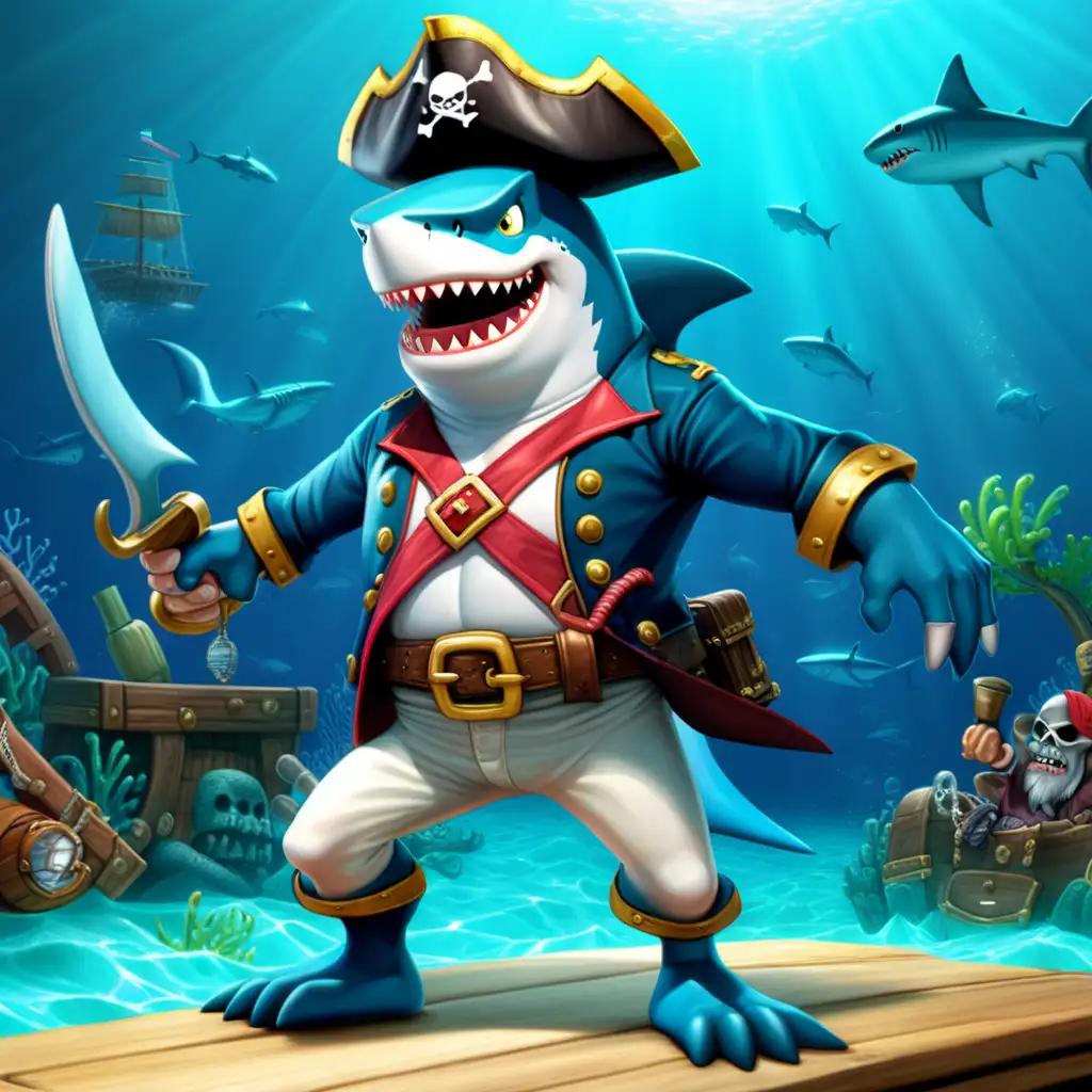 Dynamic Shark Man Pirate Captain Character for 3D Platformer Game