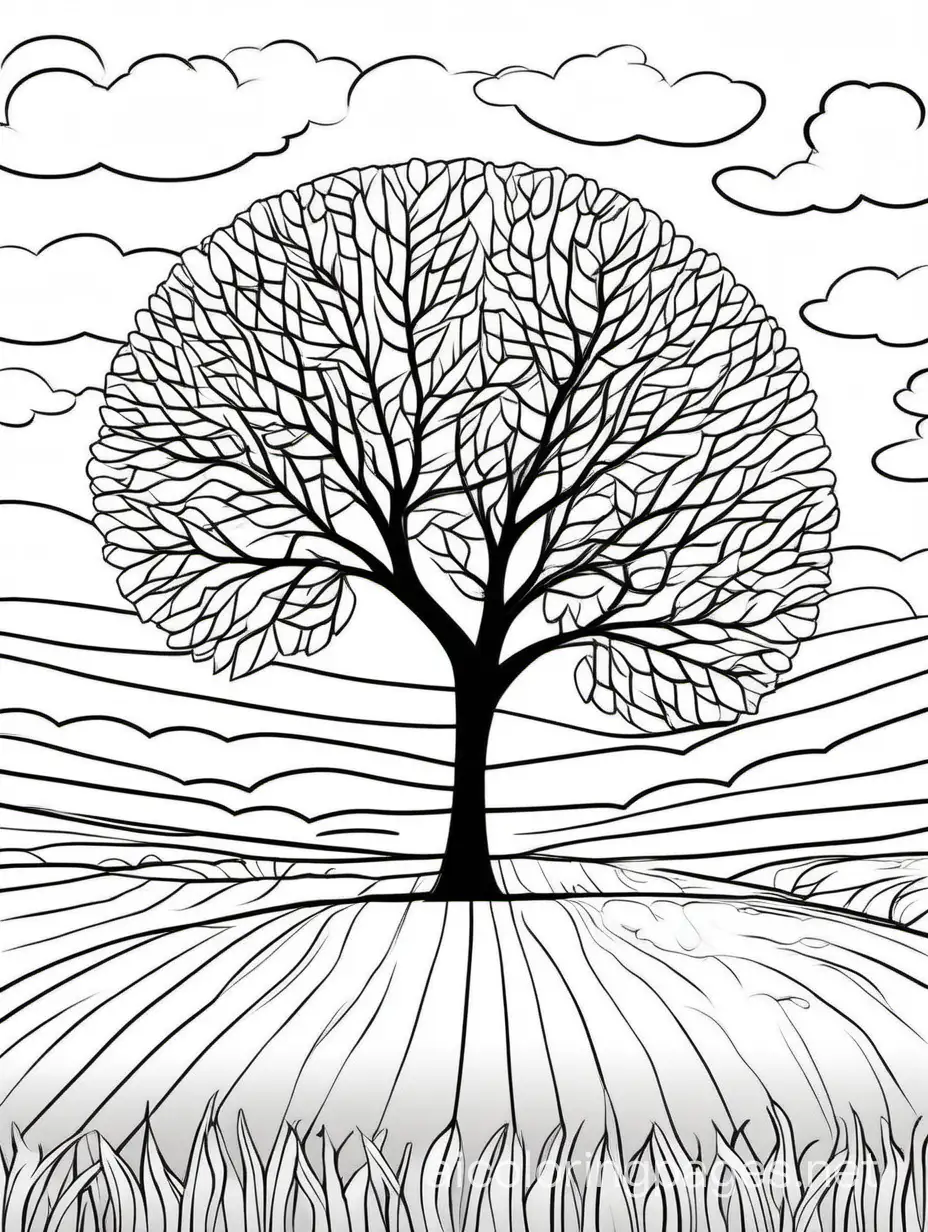 Solitary-Tree-in-Vast-Field-Minimalist-Black-and-White-Coloring-Page