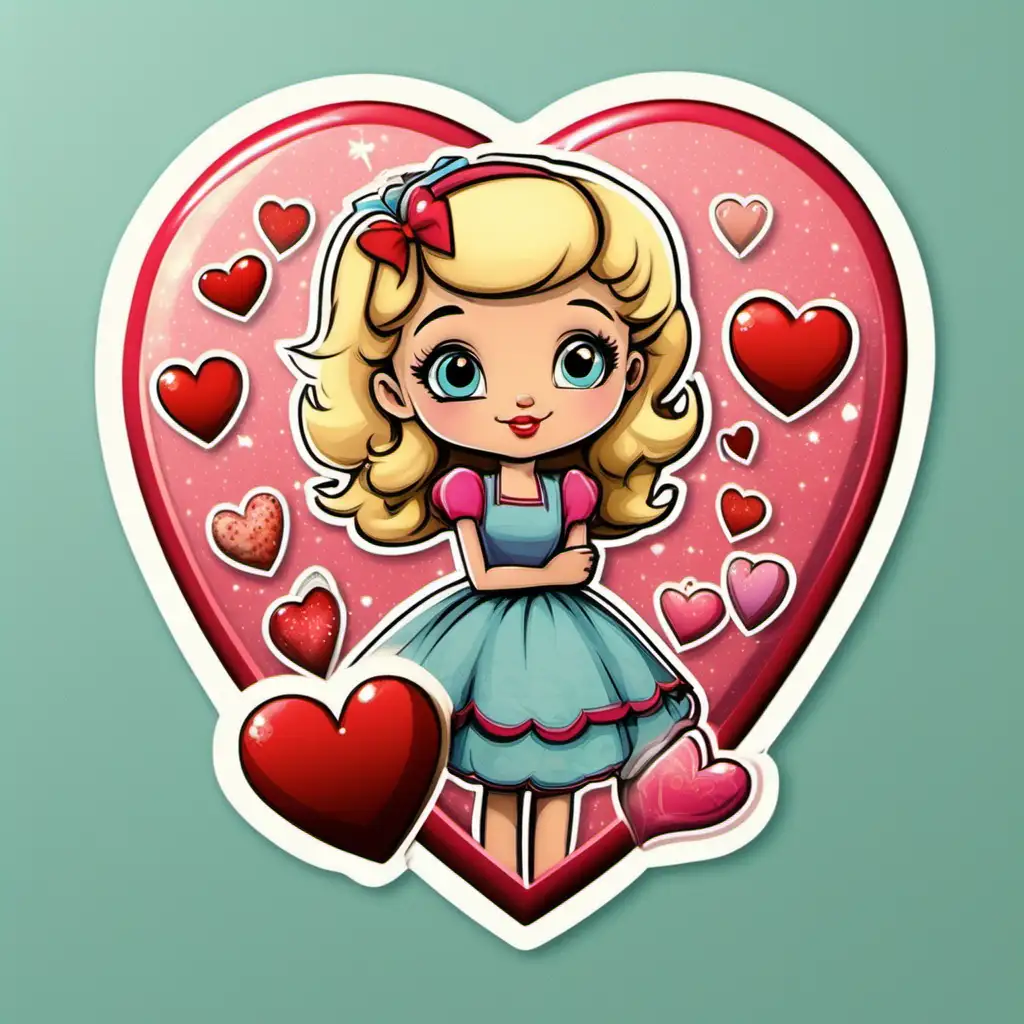 Adorable Retro Valentine Cartoon Sticker with Incredible Detail