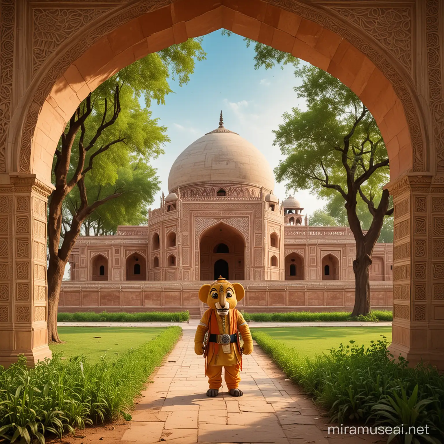 Craft a mascot inspired by a Delhi Humayun's tomb, embodying the spirit of nature's harmony. Dive into the depths of imagination.   Let's explore heritage through the lens of nature with yours designed mascot for "Seeing heritage through the eyes of nature."