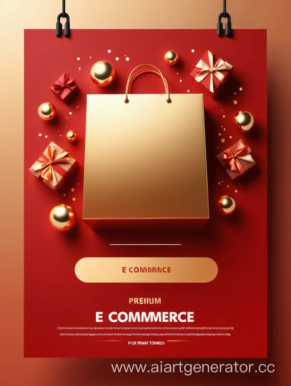 E-Commerce Promotional Poster, Gold Red, Premium Warm Tones