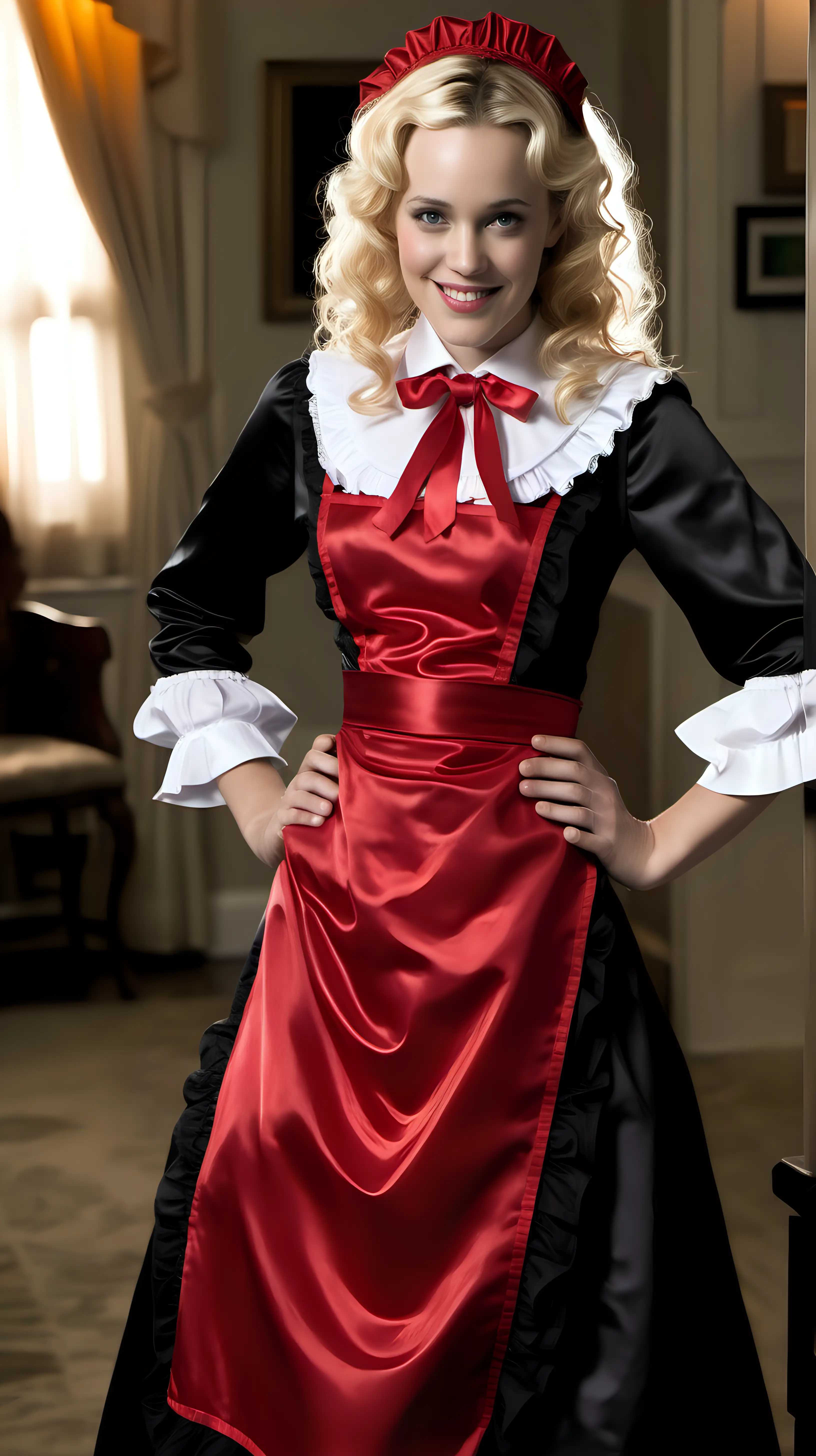 Elegant Victorian Maid Gowns Retrothemed Gathering with Red Black and Lila Silk Satin Dresses