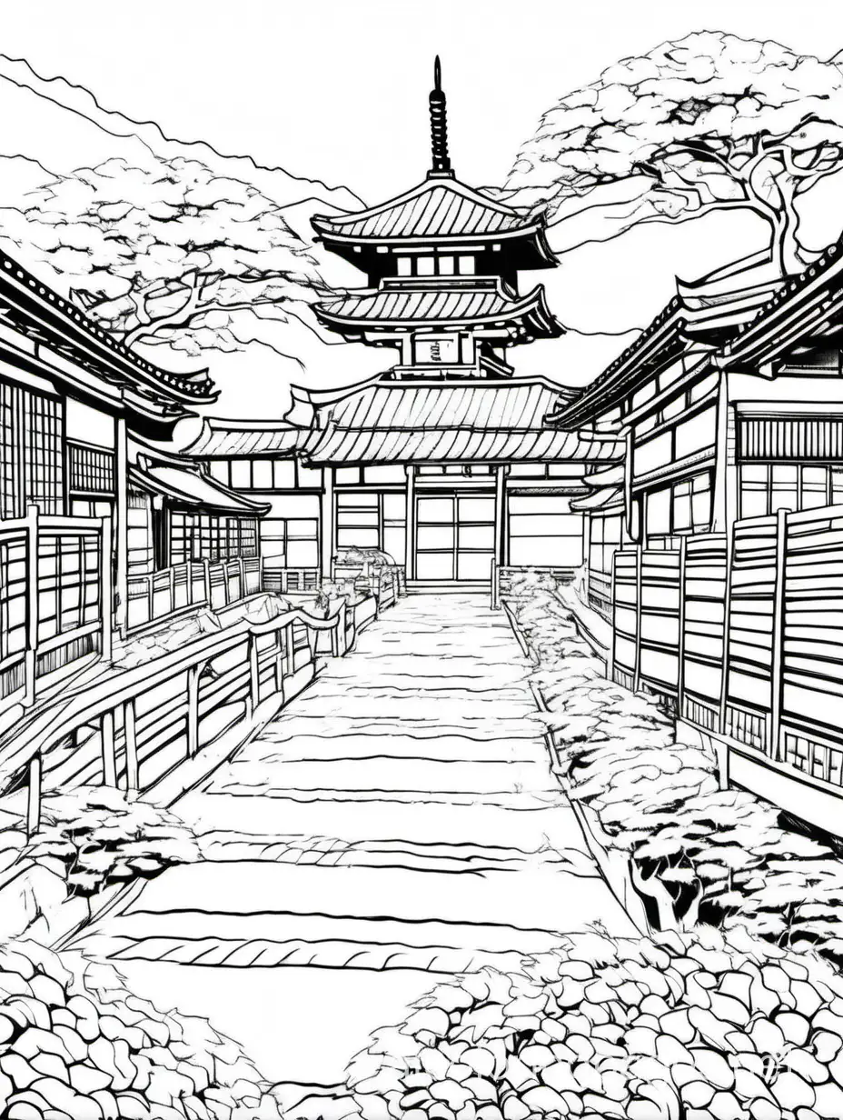 In the Showa era, a Japanese dagashiya, Coloring Page, black and white, line art, white background, Simplicity, Ample White Space. The background of the coloring page is plain white to make it easy for young children to color within the lines. The outlines of all the subjects are easy to distinguish, making it simple for kids to color without too much difficulty