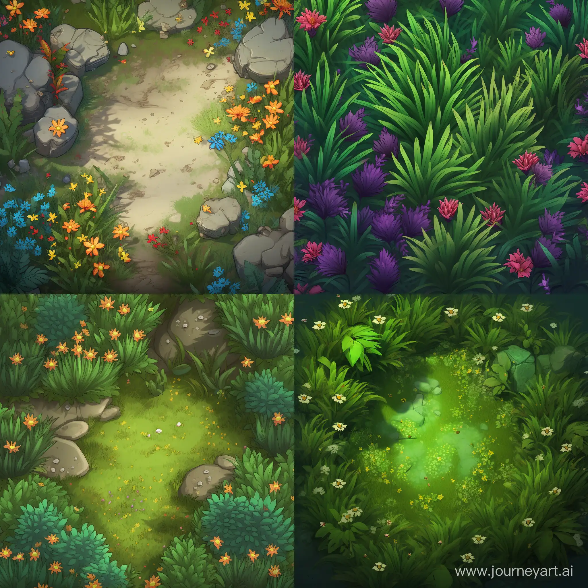 game art grass and flower  1080 x 1080 cartoon topdown background