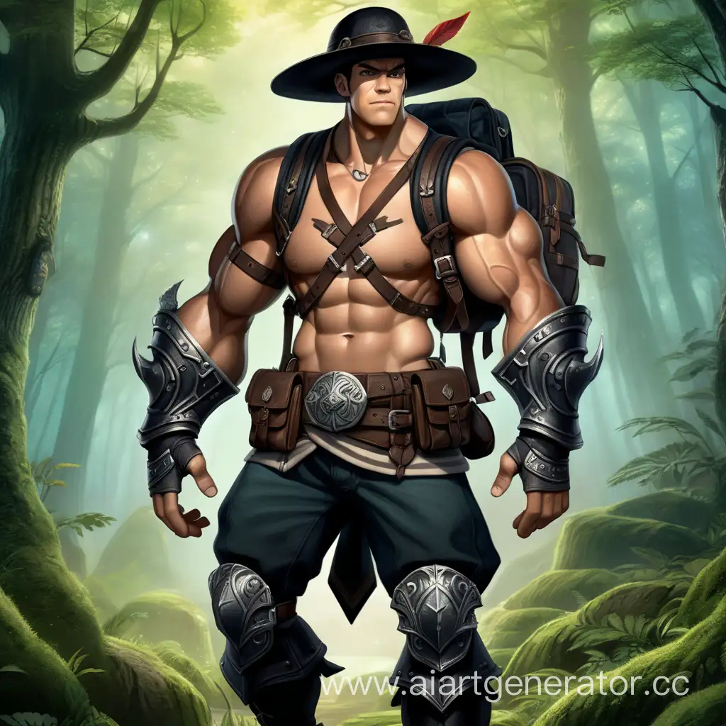 Fantasy-Forest-Adventurer-with-Four-Arms-and-Circular-Shield-Hat