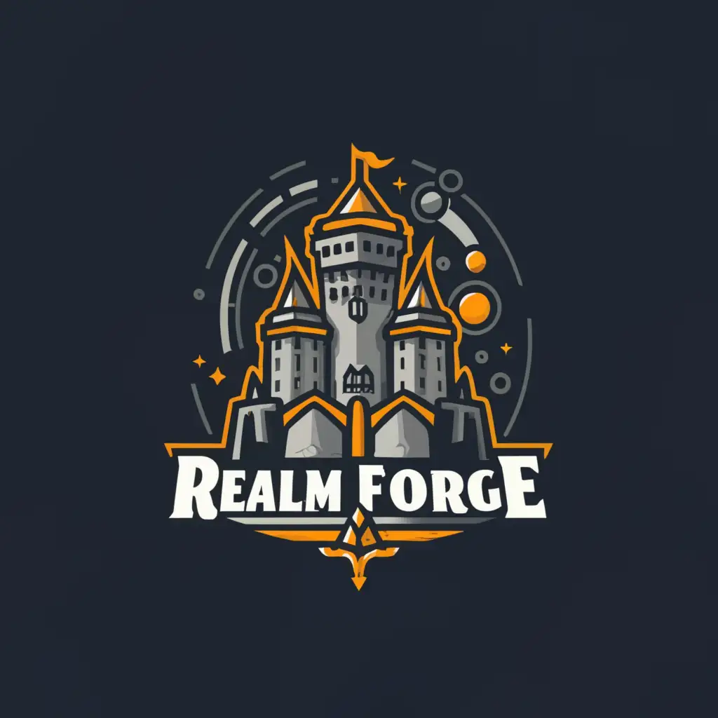a logo design,with the text "Realm Forge", main symbol:Fantasy name Generator Castle Scifi,Moderate,clear background