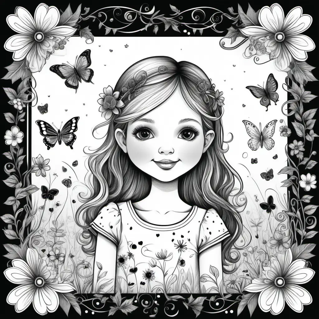 Create a whimsical and black and white
border only design featuring their favorite , girl .