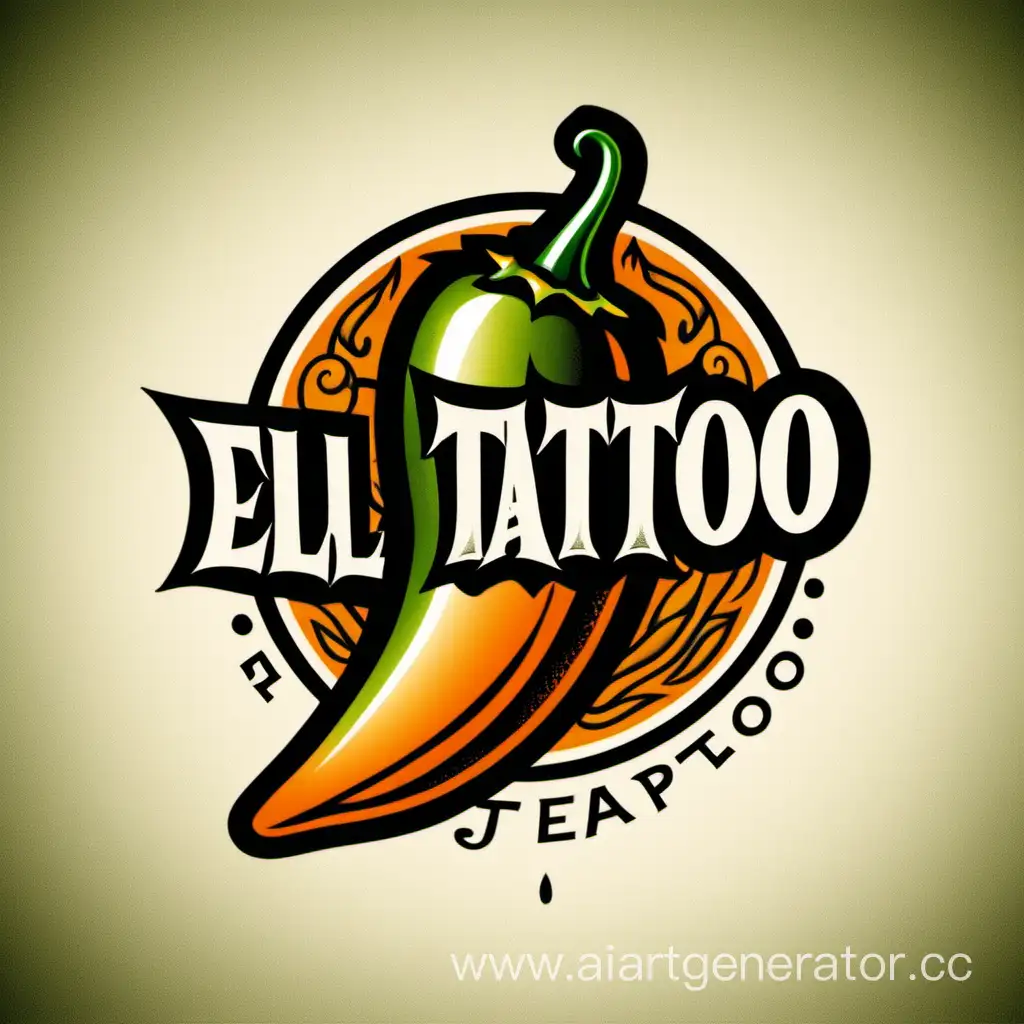 логотип с названием El tattoo’s на котором изображен зеленый перец халапеньо в черно оранжевом стиле