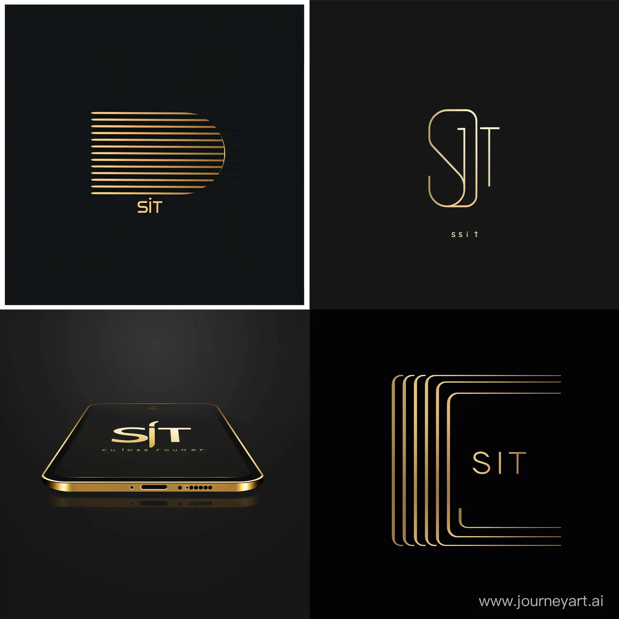 generate logo of company. The design features clear lines and flat areas of gold and black color, creating a sophisticated and modern look. The logo focuses on the unique elements of phone while representing the communication aspect. The text "SiT" is incorporated into the logo, adding a personalized touch. The design is not overly bright, allowing it to attract attention without appearing minimalist.