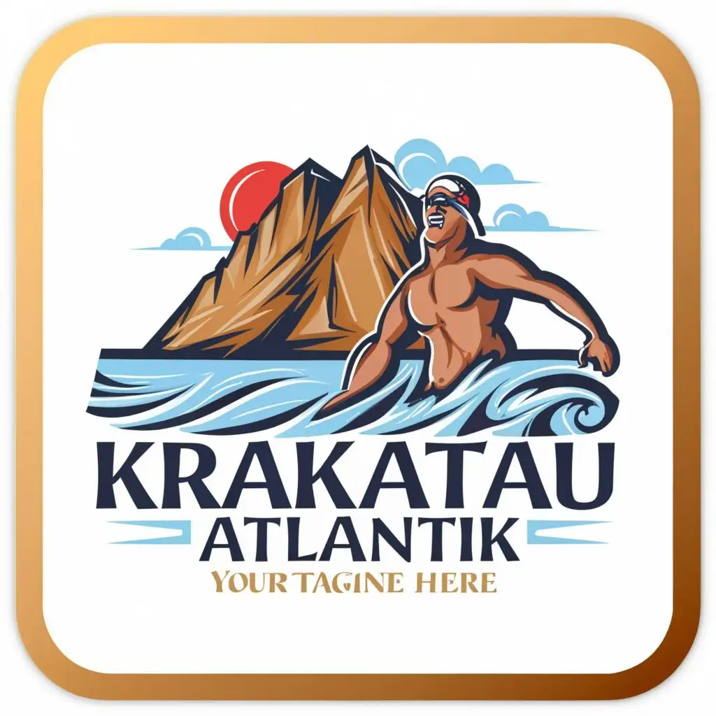 a logo design,with the text "Krakatau Atlantik", main symbol:Mountain Ocean Swimming,Moderate,be used in Events industry,clear background