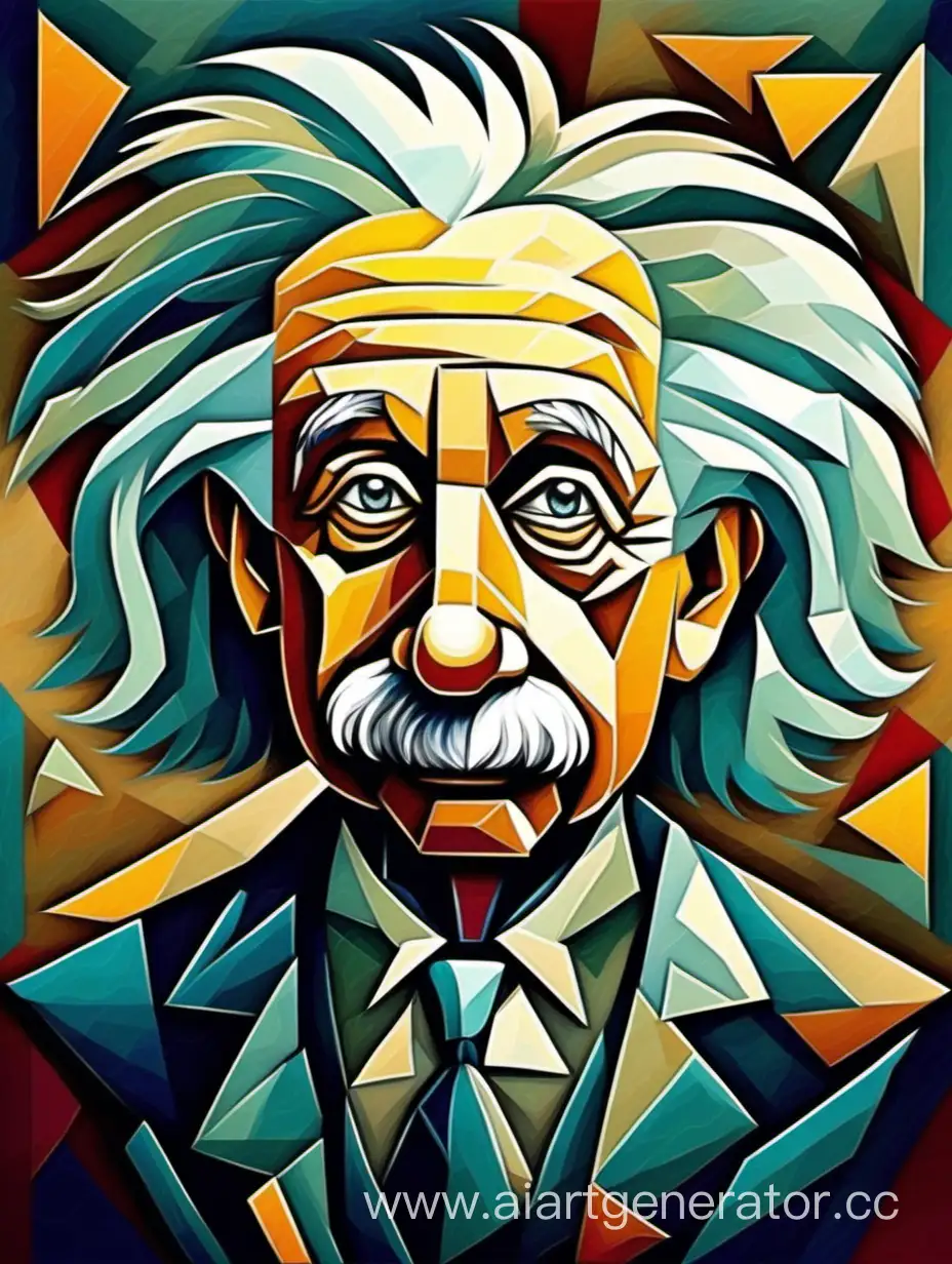 Albert-Einstein-Cubist-Portrait-with-Geometric-Shapes