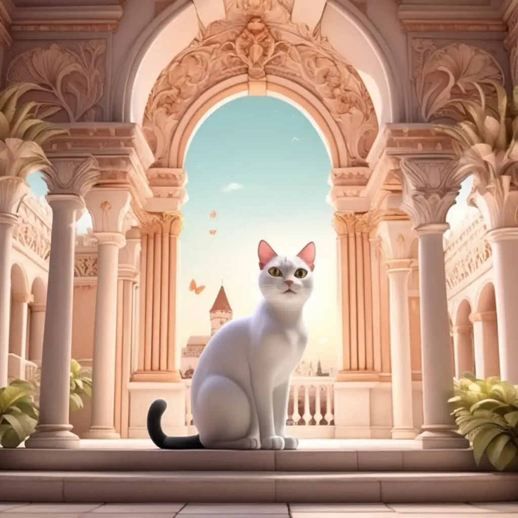 Enchanting 3D Illustration Majestic Cat Growth in a Palace