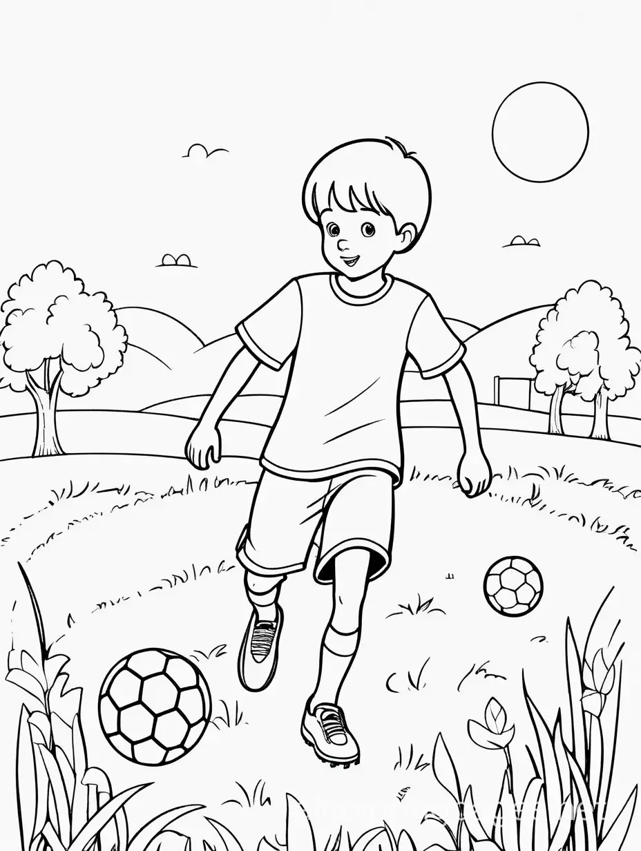 Child-Playing-Soccer-in-Field-Coloring-Page