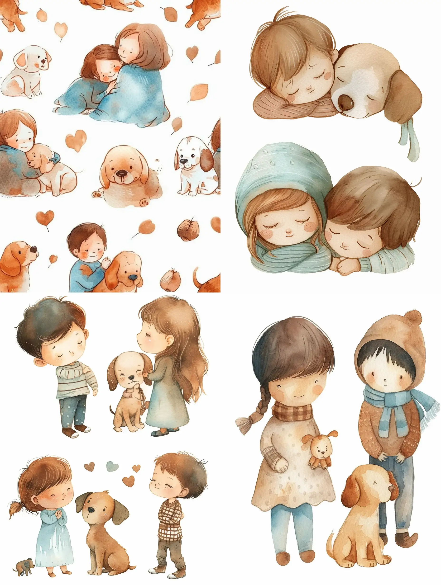 Tender-Watercolor-Illustration-of-Children-with-Adorable-Puppies