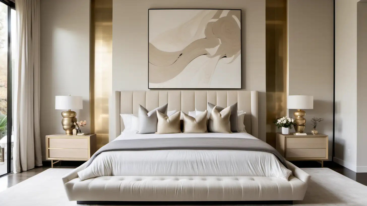 Elegant Minimalist Master Bedroom Design with Blonde Oak and Brass Accents