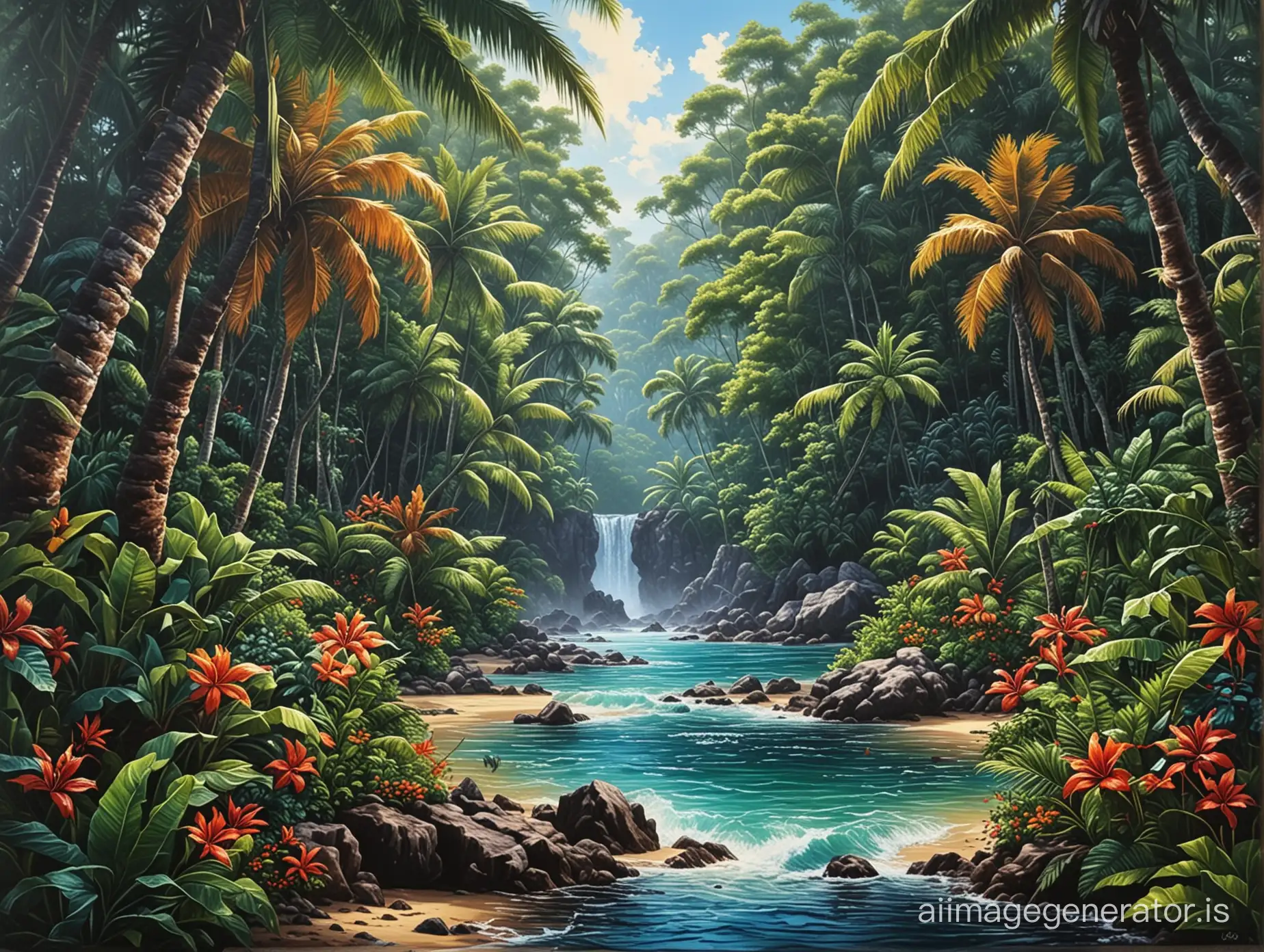 Vibrant-Tropical-Jungle-Painting-Realistic-Acrylic-Art-with-Deep-Colors