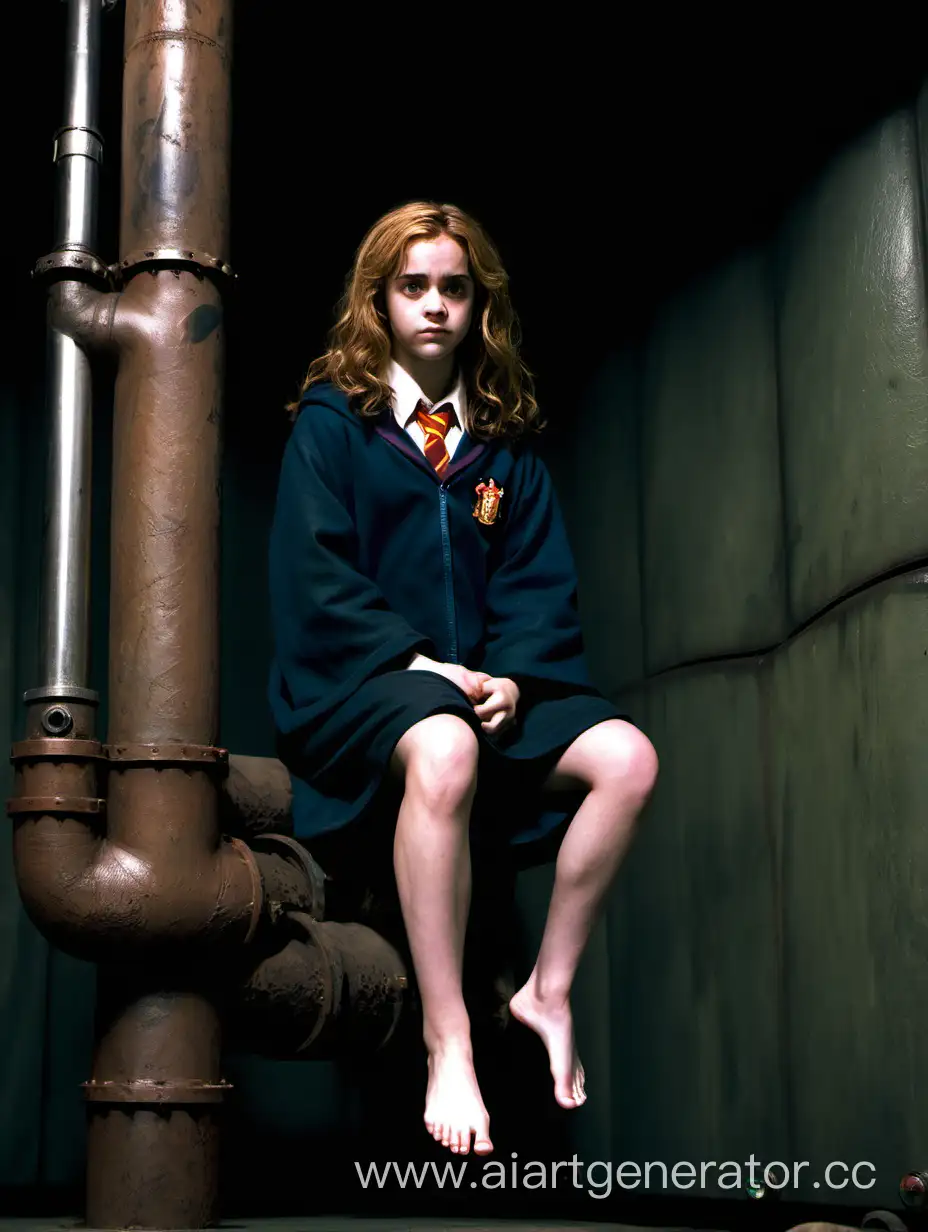 Barefoot-Hermione-Contemplating-on-Rustic-Pipe