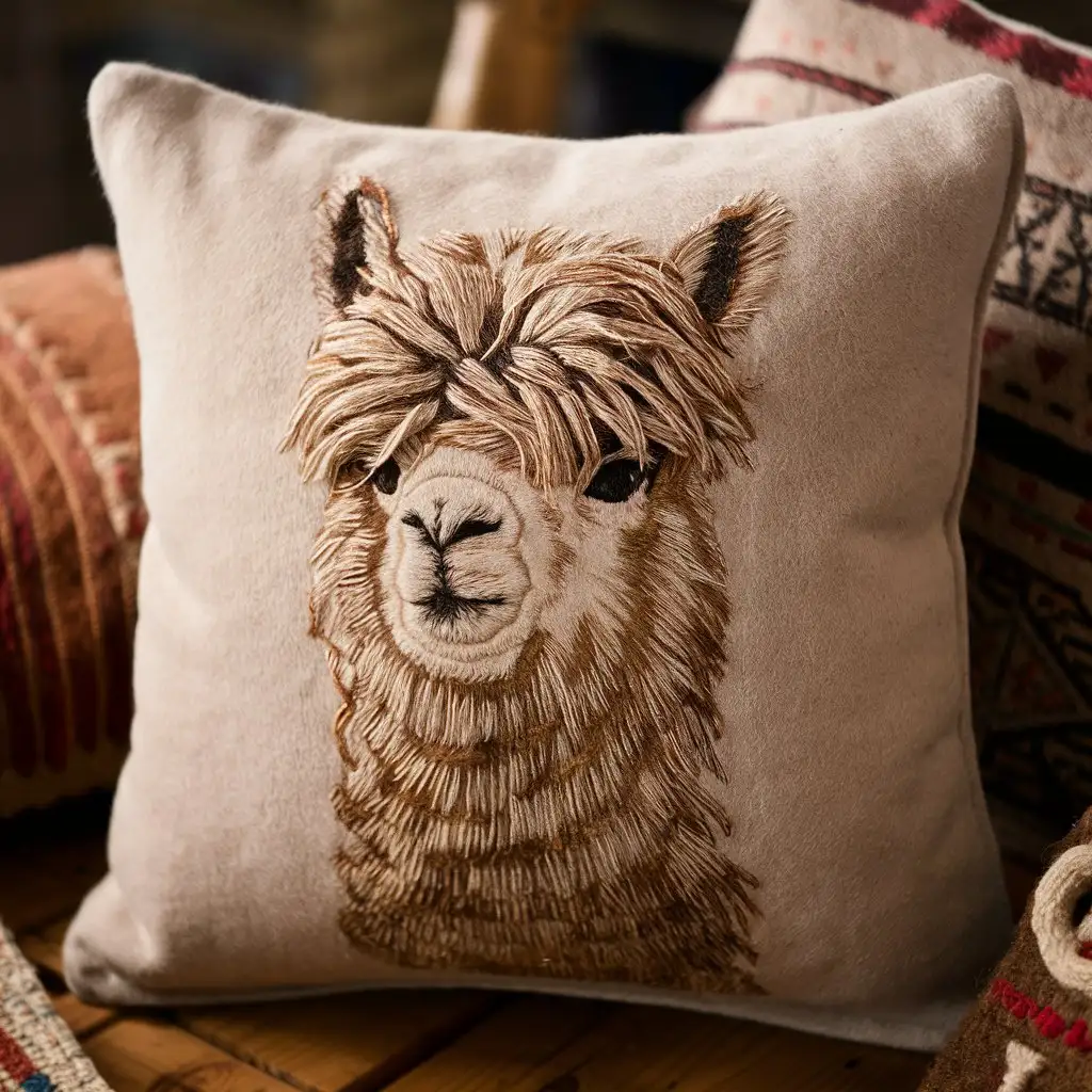 Soft-Pillow-with-Smoothly-Embroidered-Alpaca-Design