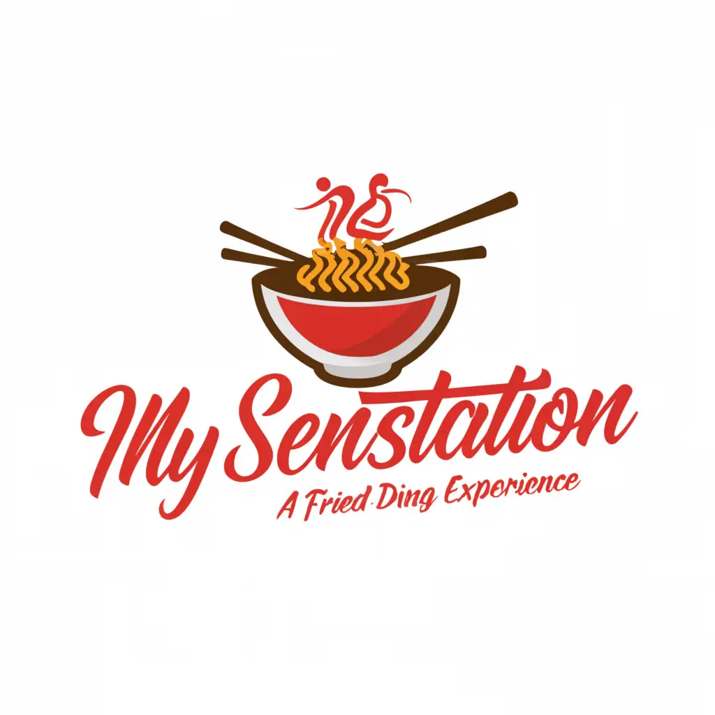 a logo design,with the text "My sensation", main symbol:humans eat fried noodles,Moderate,clear background