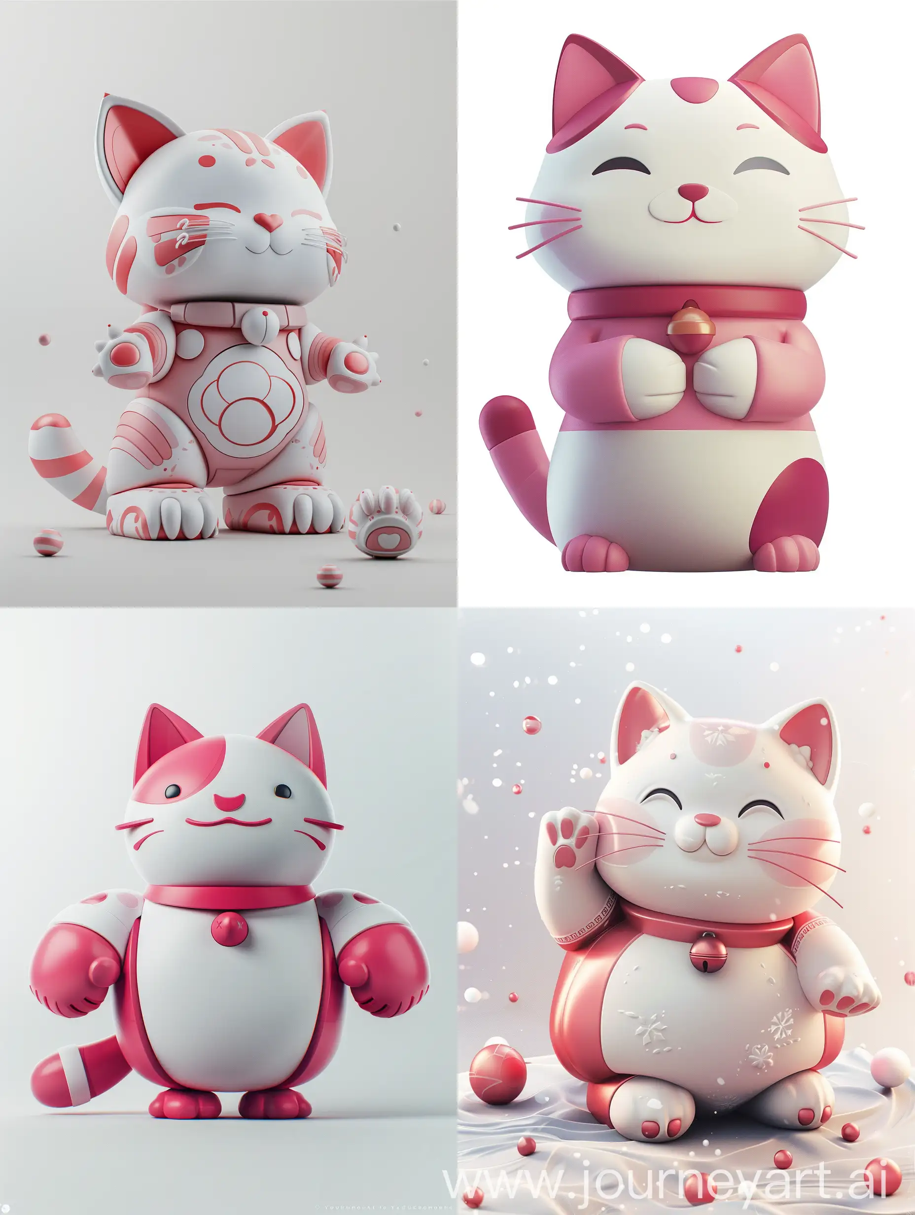 flat vector illustration, Bubble Mart design, a festive cute Lucky Cat, futurism,deep pink and white colors,clean white background,Disney style, Pixar Studios, ultra detailed HDR,by yasuke murata,3D rendering, C4D