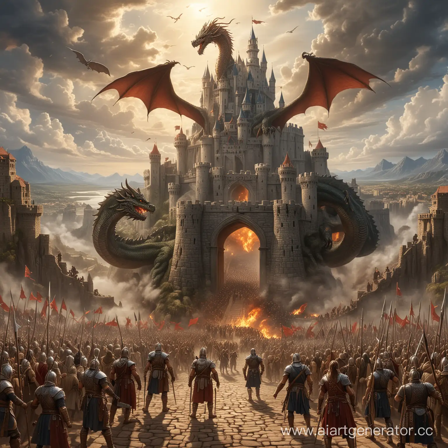войны бога защищают замок и людей от дракона