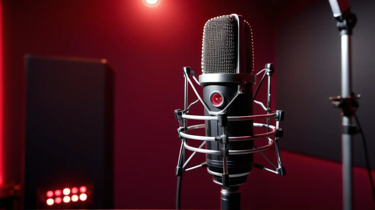 Professional Studio Microphone Closeup with Red LED Lighting