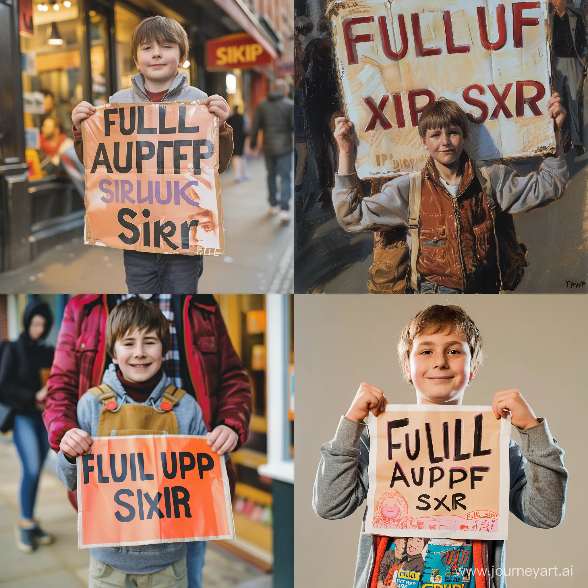 a boy holding a poster that says "Full support sir"