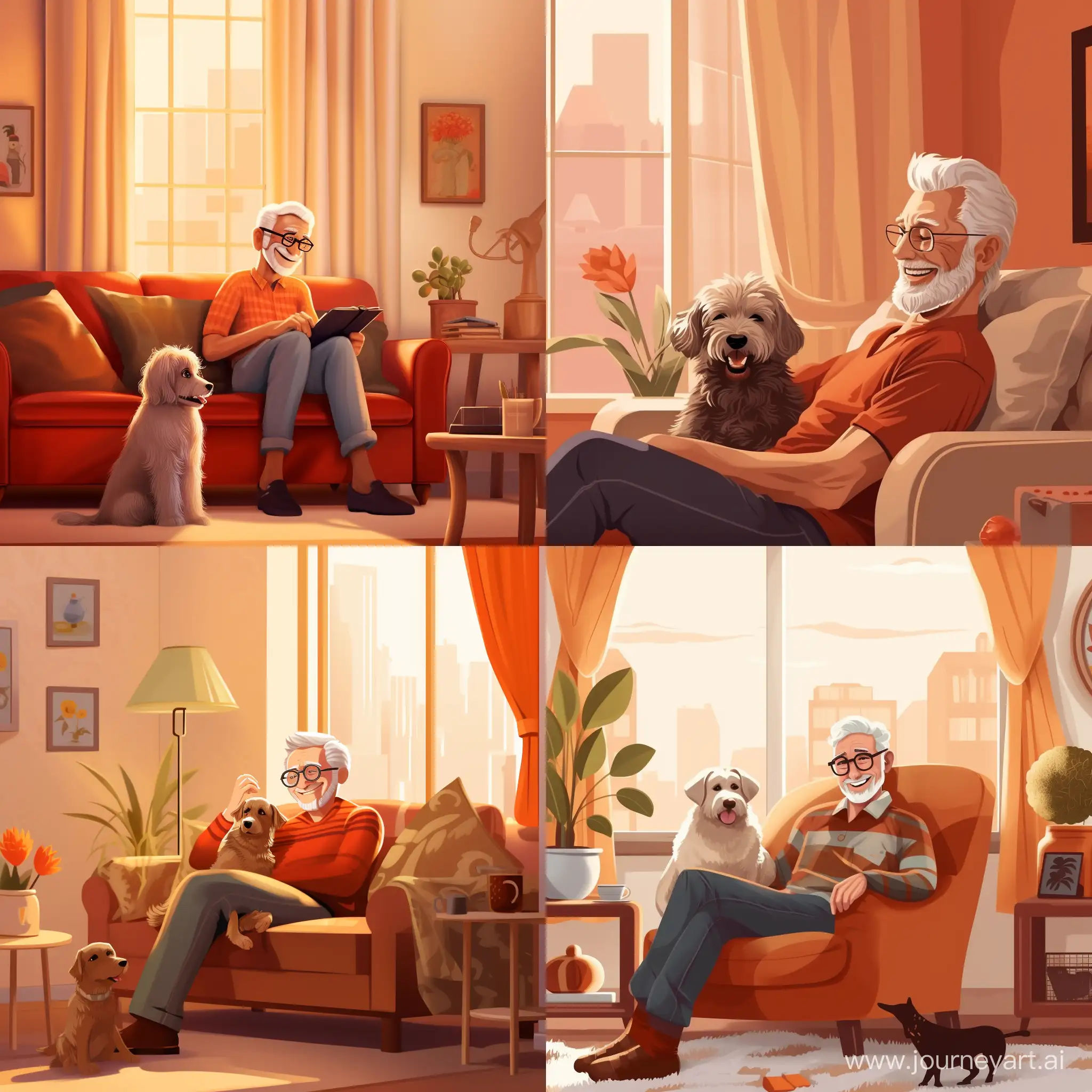 Joyful-Grandpa-Relaxing-with-His-Beloved-Dog-in-a-Stylish-Modern-Living-Room