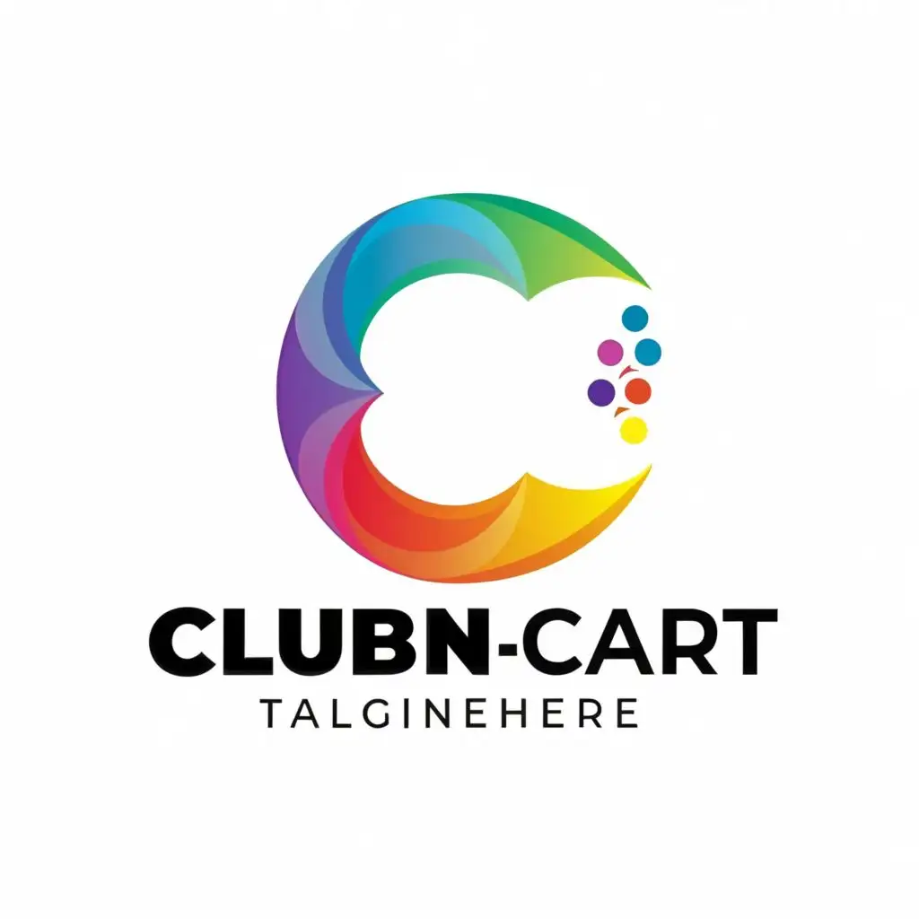 logo, letter C, with the text "Clubncart", typography, be used in Internet industry, add two circle down to c 