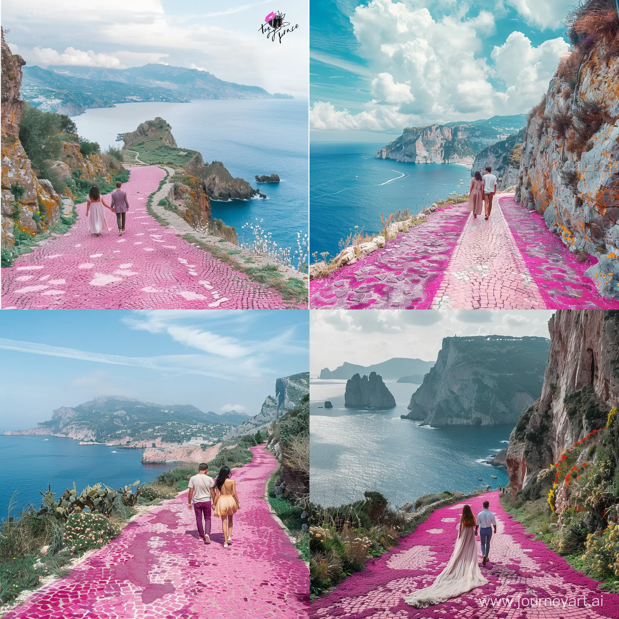 Romantic-Stroll-Along-Pink-Cobblestone-Road-on-the-Italian-Coast