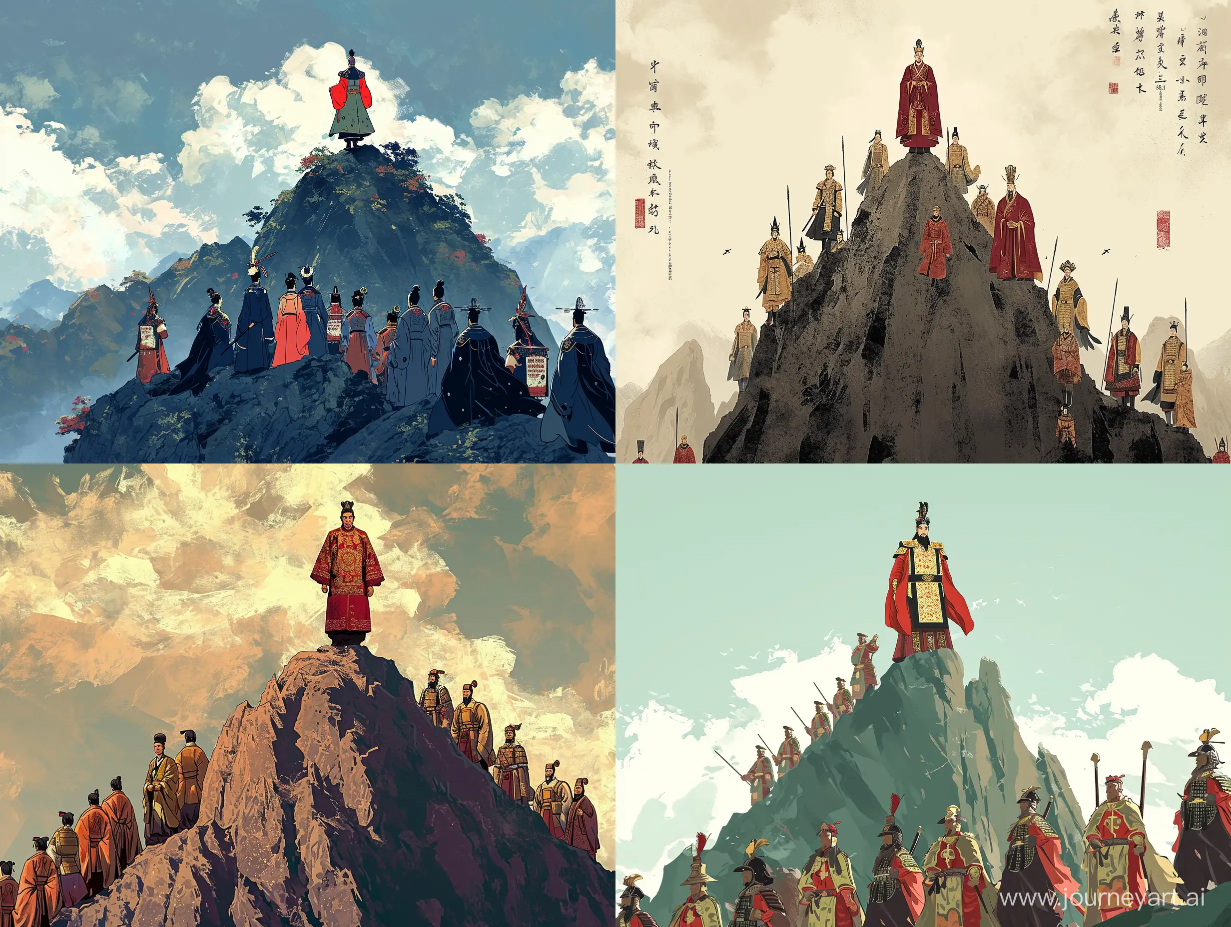 Majestic-Emperor-and-Courtiers-Atop-Scenic-Mountain-Ancient-Chinese-Style