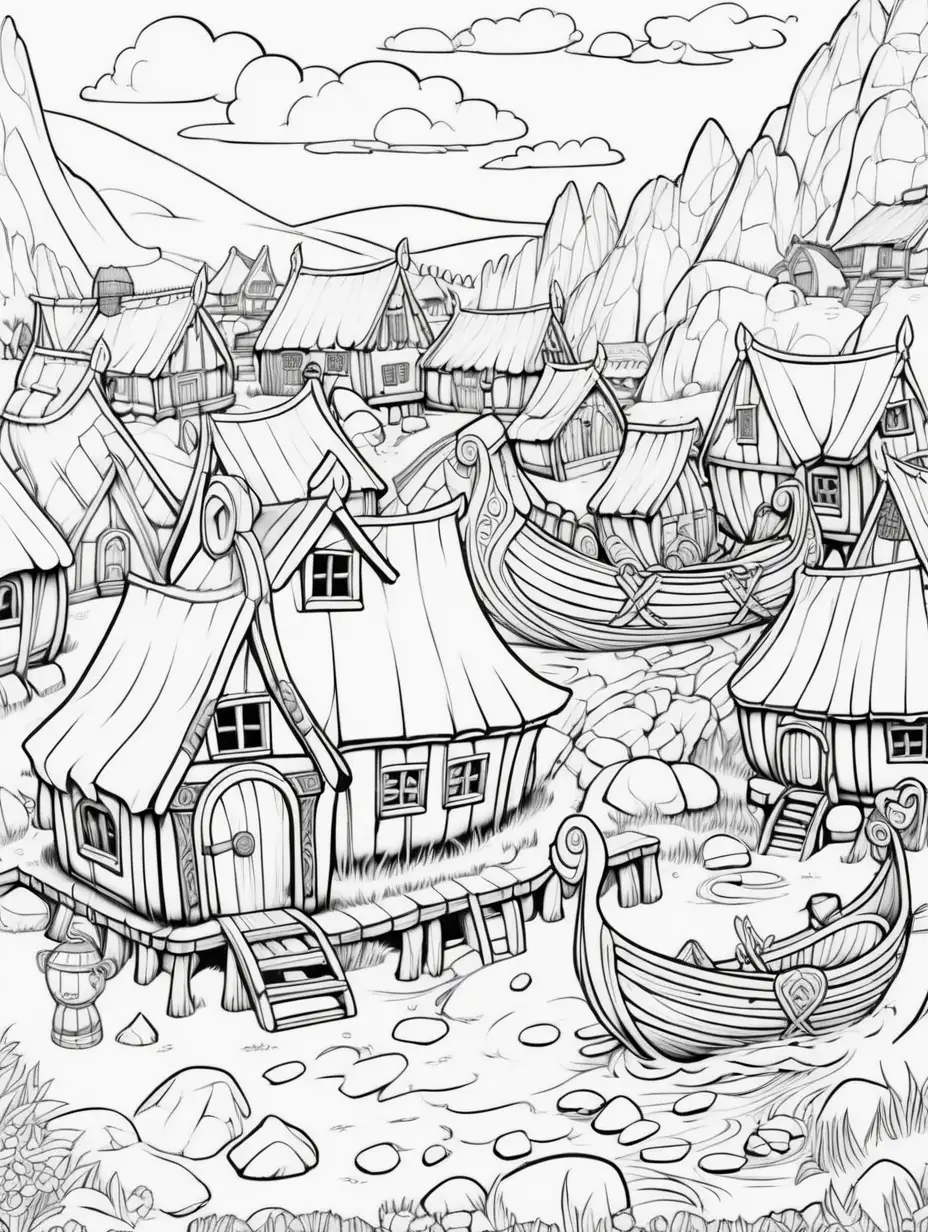 VIKING VILLAGE FOR COLOURING BOOK