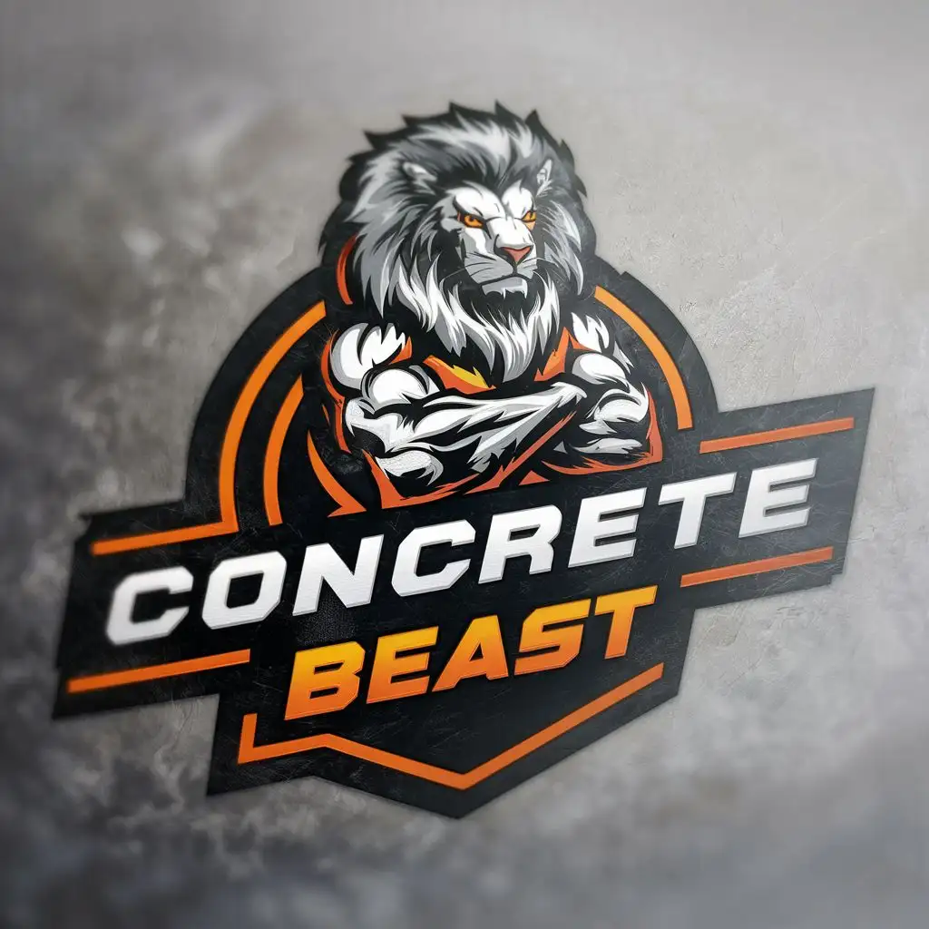logo, lion, muscles, concrete, with the text "Concrete Beast", typography, be used in Construction industry