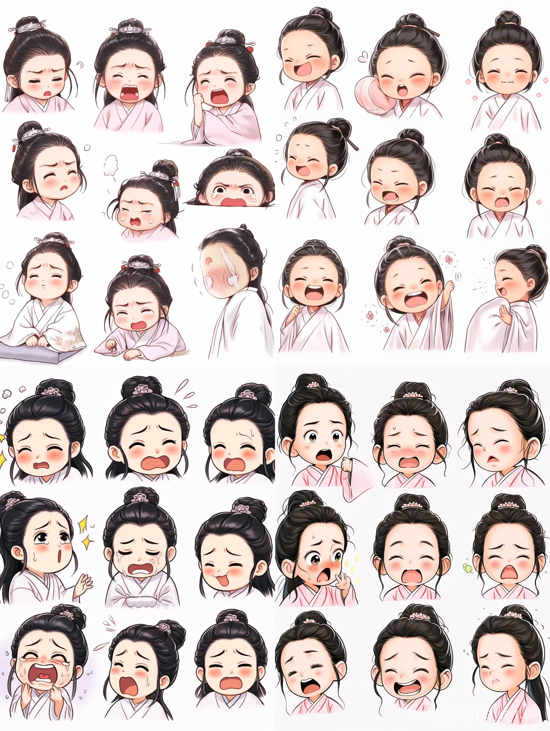 Adorable-Little-Girl-in-Traditional-Chinese-Robe-Expressing-Various-Emotions-with-Cute-and-Exquisite-Details