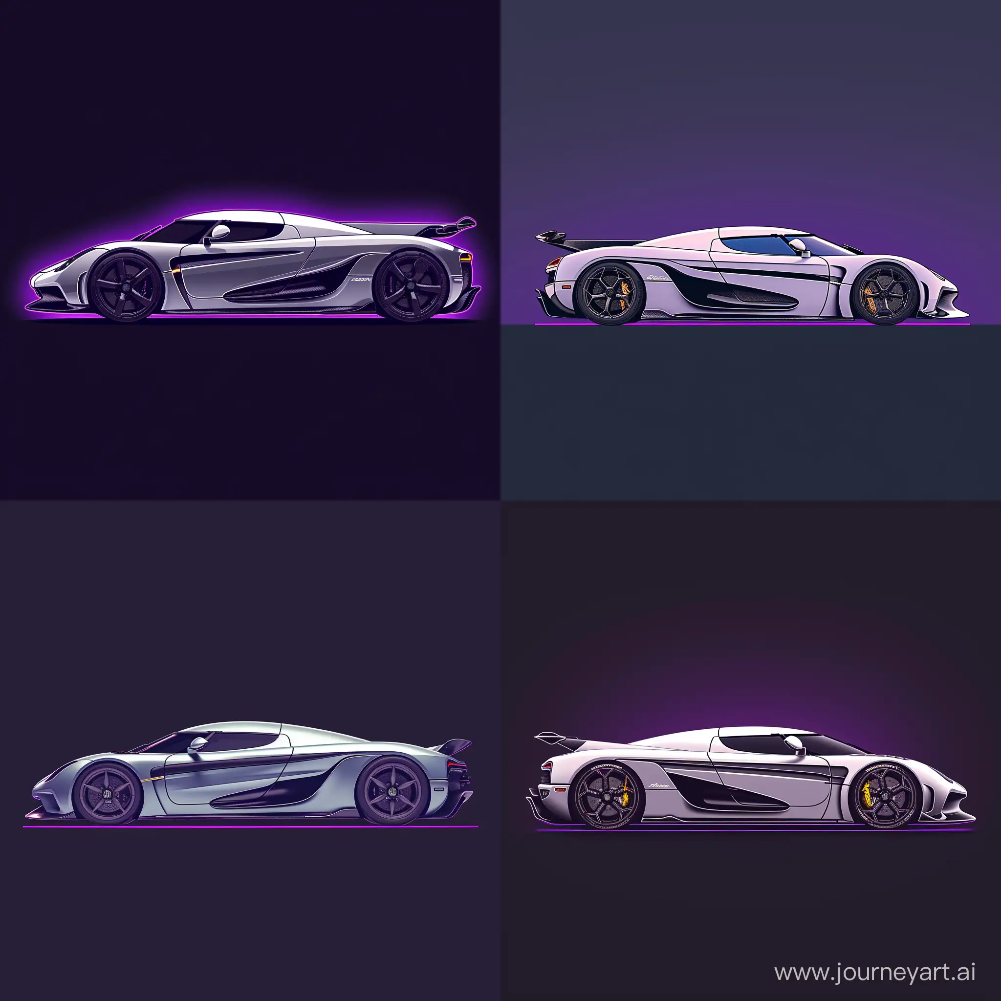 Minimalist-2D-Illustration-Silver-Koenigsegg-Gemera-on-Neon-Purple-Background