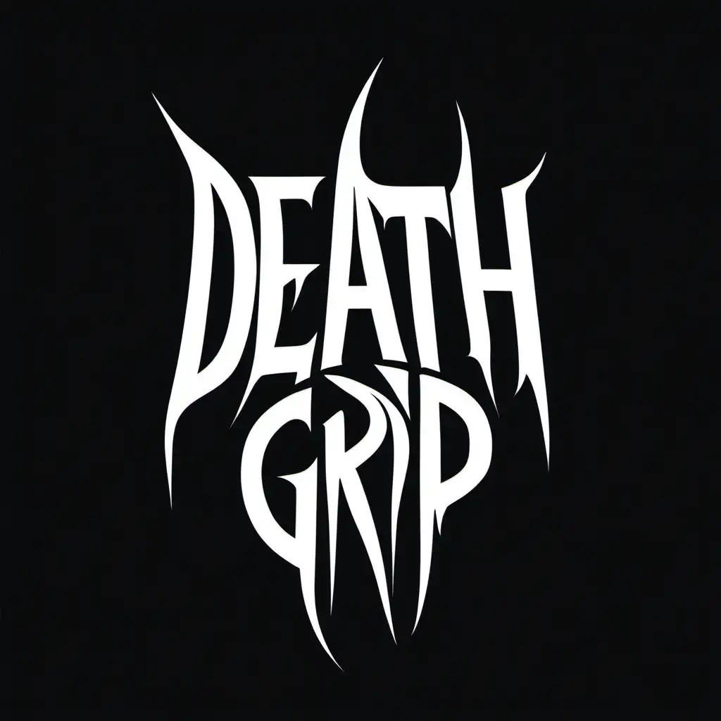 1970s logo "Death Grip", black and white, stencil, minimalist, simplicity, vector art, negative space, isolated on black background