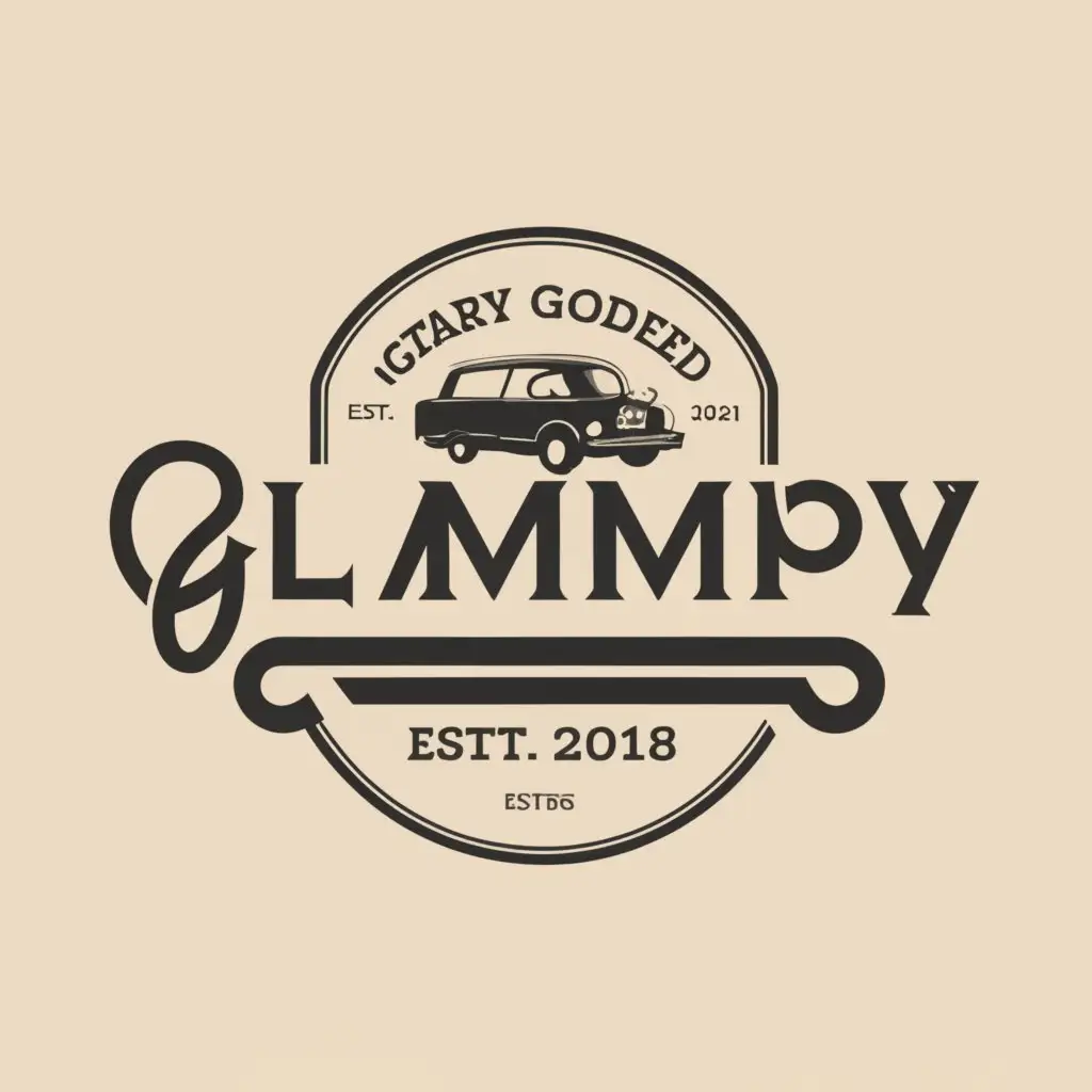 a logo design,with the text "Glampy", main symbol:"G" symbol that looks a car.,Minimalistic,be used in Automotive industry,clear background