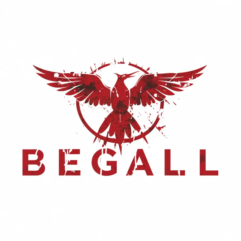 a logo design,with the text "BEGAL", main symbol:CHARACTER WHO HAS ALREADY KILLED MANY ENEMIES USING HIS BLOOD-STAINED MOCK, WITH THE SLOGAN 'KILL THEM ONE BY ONE',Minimalistic,clear background