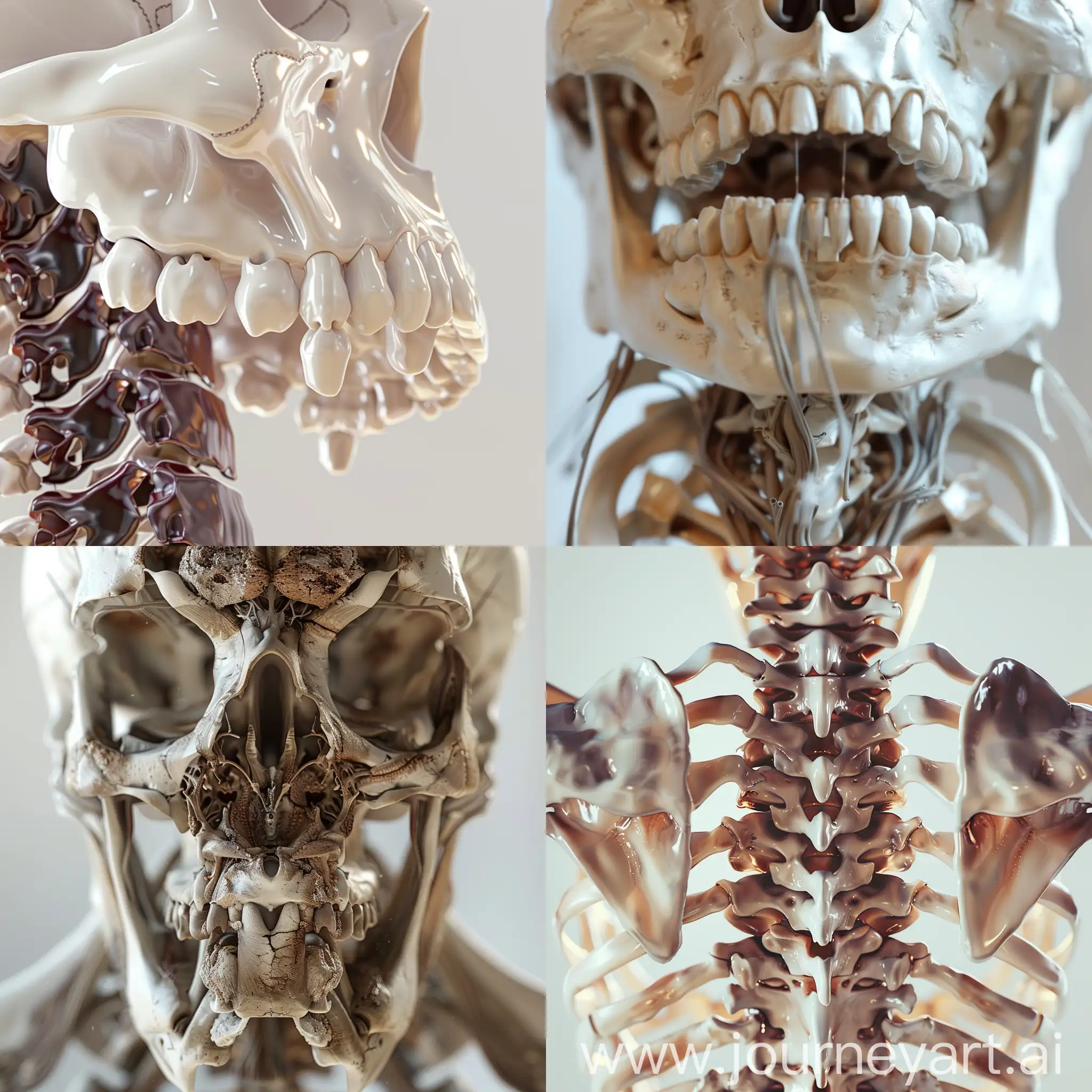 清晰呈现解剖细节，医学解剖风格，光影分明，白色骨骼与深棕色颅底内面观结构，空间透视，4K高清细节，--ar 1:1