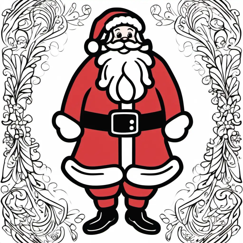Santa Claus with Full Body in Black Outline