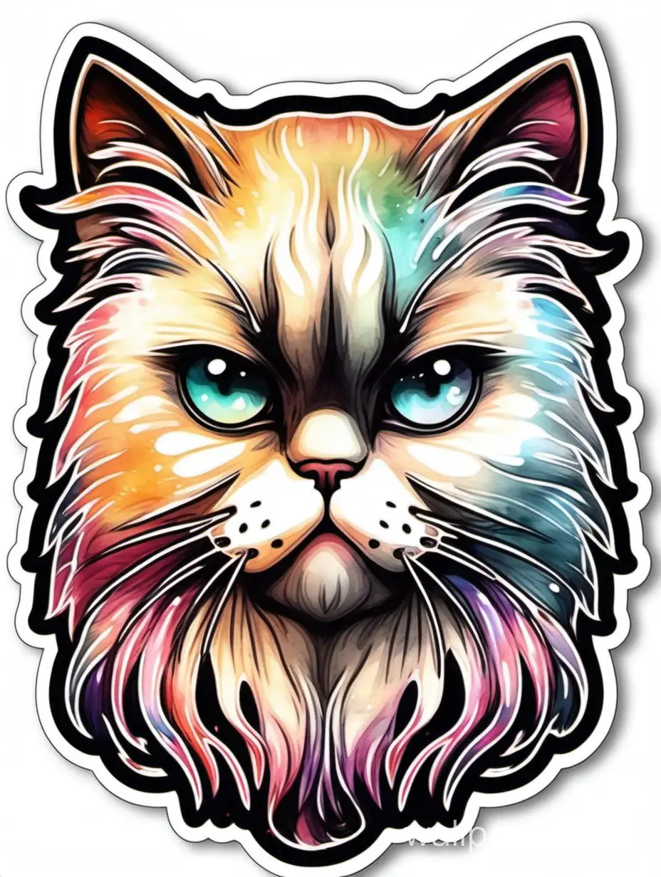 beautiful bad Himalayan cat head,  masterpiece flourish , hipperdetailed, explosive , dripping watercolor, sticker art