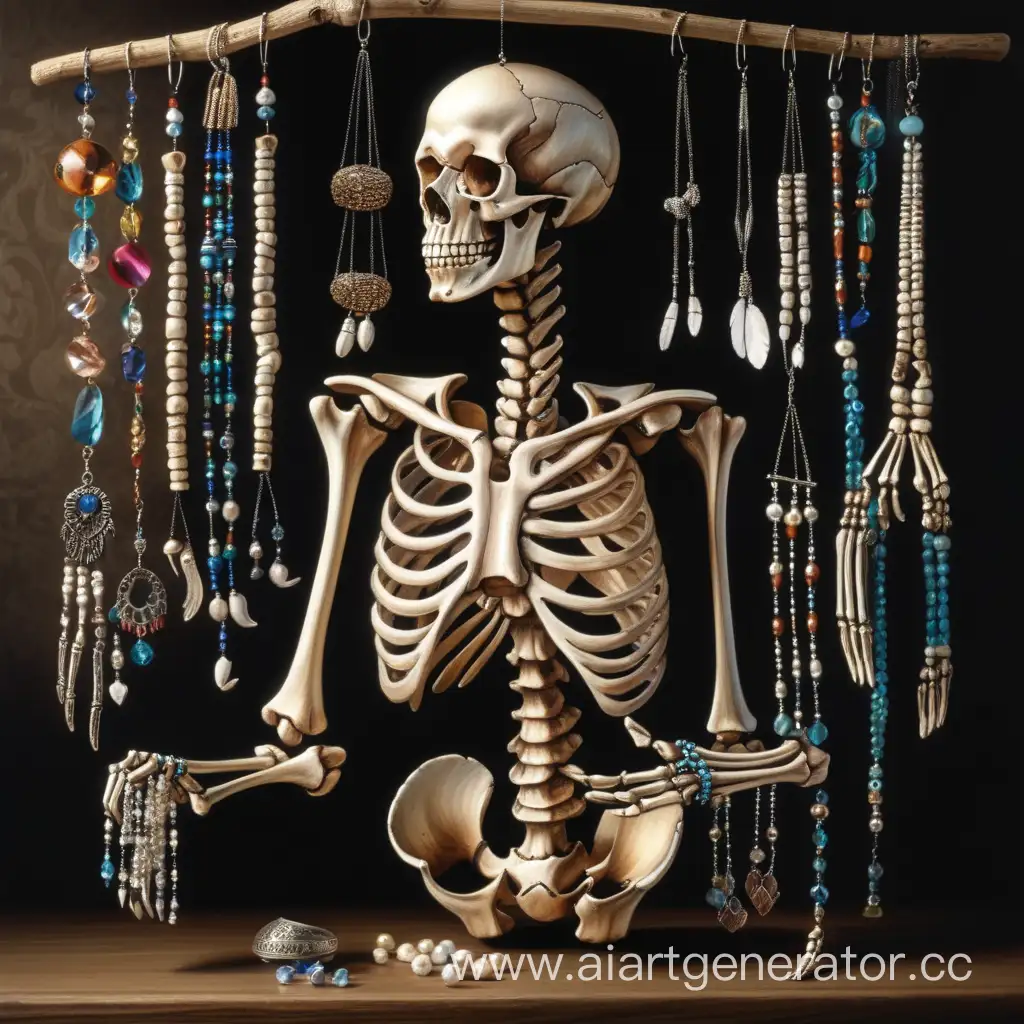 Arranging-Jewelry-on-a-Skeleton-Model