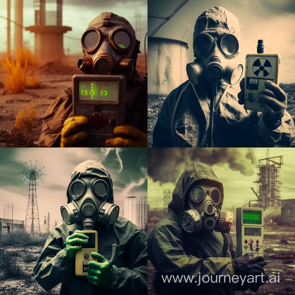 Industrial-Worker-in-Gas-Mask-Monitoring-Radiation-Levels