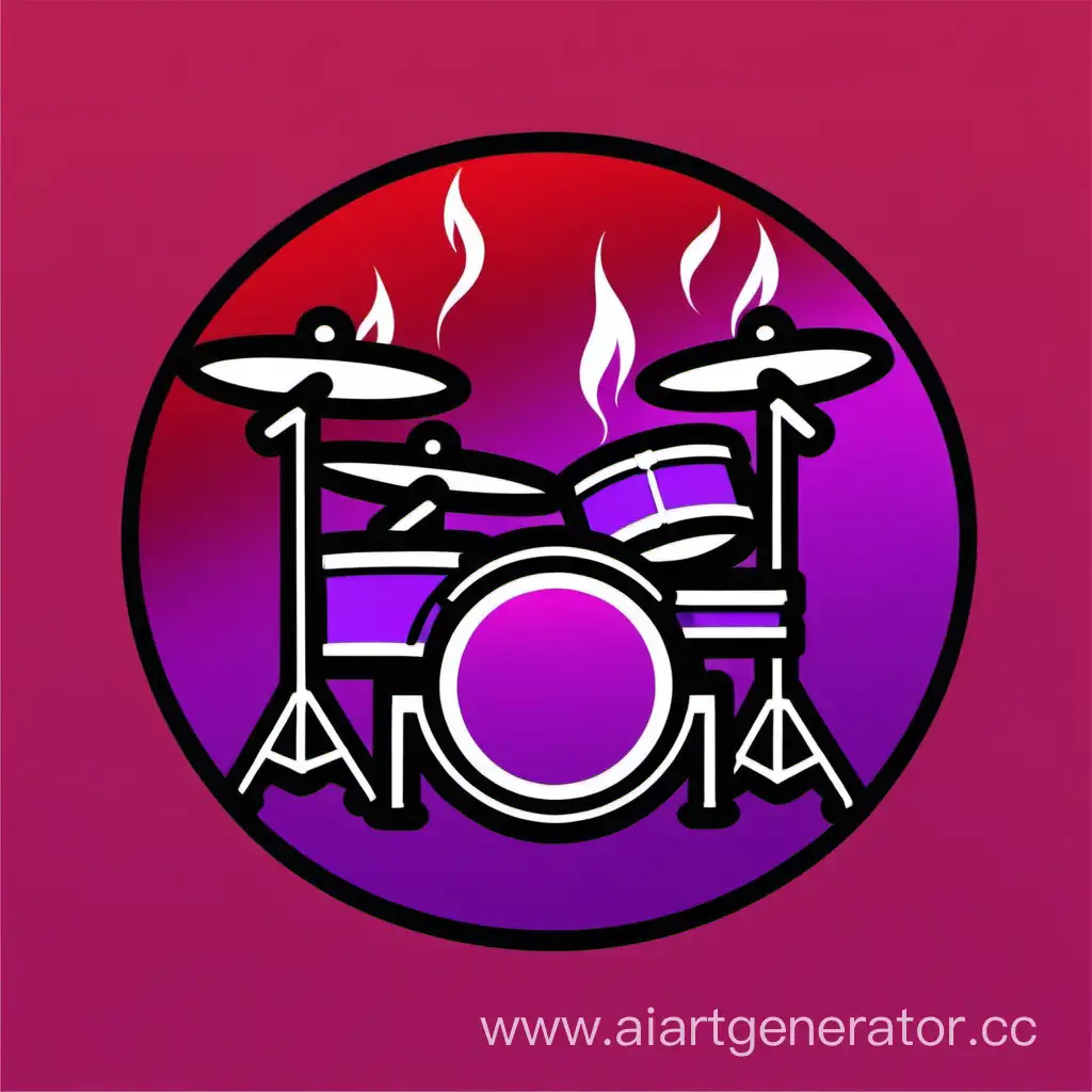 Circle icon with purple and red fire with drum kit