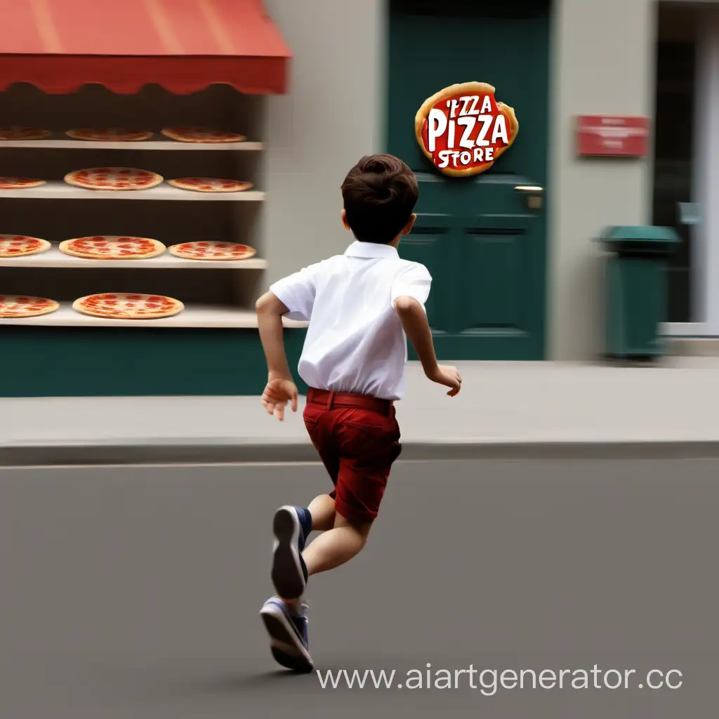 Мальчик бежит в магазин за пиццей