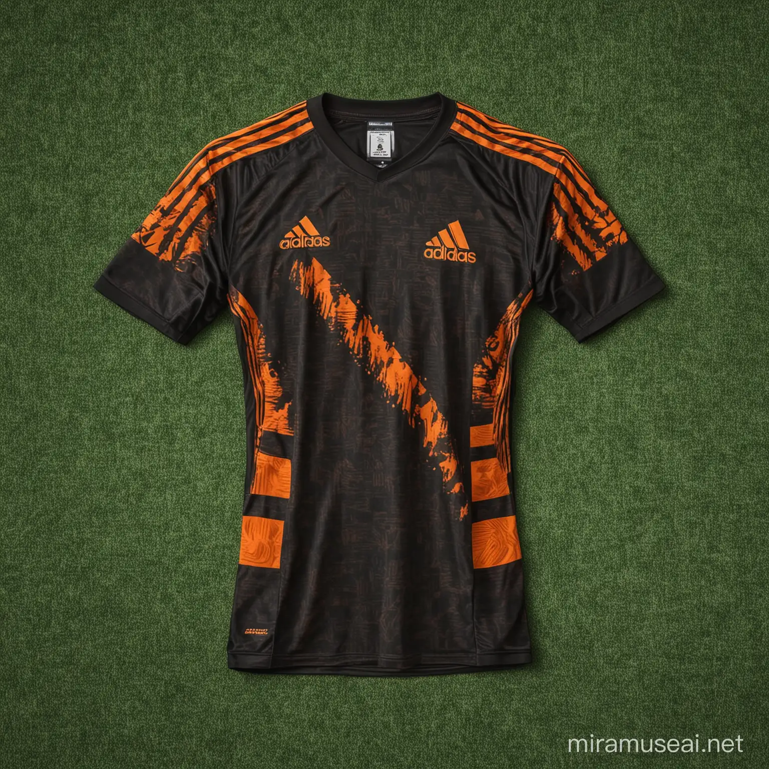 Make a football jersey with Orange and black color shade with Adidas jacquard designs 
Can you make multiple designs 
