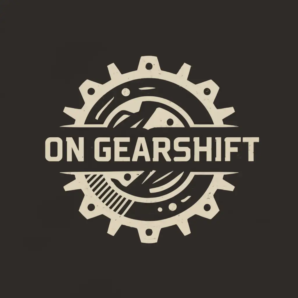 a logo design,with the text "OnGearshift", main symbol:a logo design, with the text 'on gearshift', main symbol: motorcycle, motorcycle gear, complex, include a moto, clear background motorcycle, gear and accessories, wheelie, scooter, white background,Minimalistic,be used in Automotive industry,clear background
