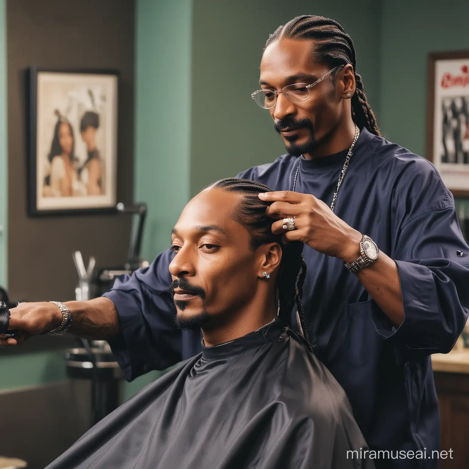 Celebrity Snoop Dogg Getting a Haircut in Profile View