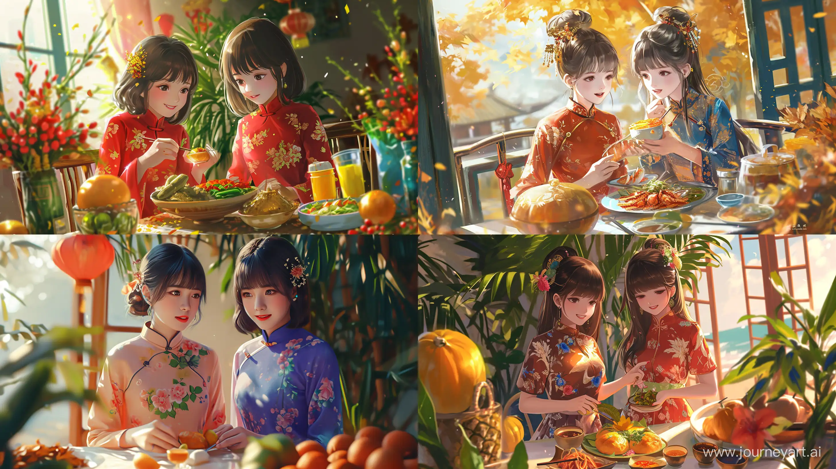Vietnamese-Tet-Celebration-Dynamic-Ao-Dai-Girls-with-Festive-Food